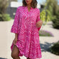 ✨ Rochie lejeră de vară femei cu imprimeu geometric, decolteu V, mâneci clopot și croială vaporoasă