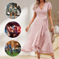 🌹 Rochie elegantă de vară femei confortabilă, decolteu V, talie legată și imprimeu floral fluid