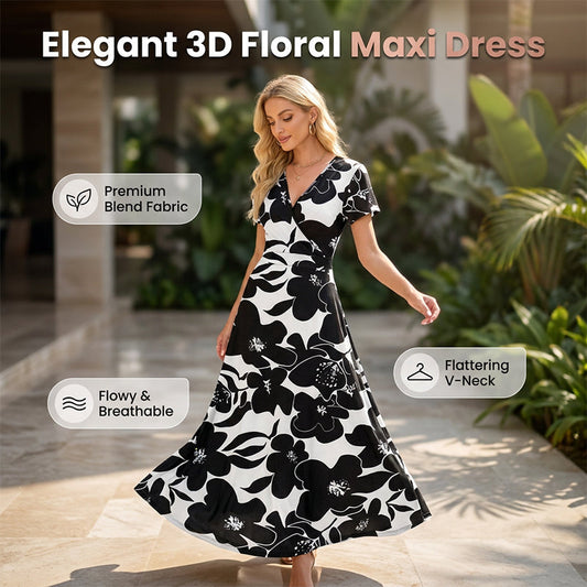 🌹 Rochie maxi elegantă femei cu imprimeu floral 3D confortabilă