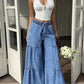 👖 Designul în două părți face ca picioarele să pară mai lungi 💓 Pantaloni evazați cu talie înaltă pentru femei 👇