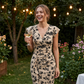 🌷 Rochie înfășurată femei de vară, decolteu V, mâneci cu volane și imprimeu floral, confortabilă