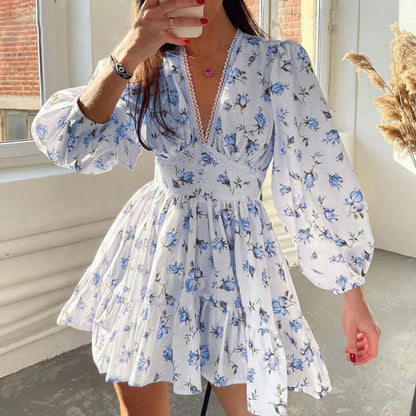 Rochie mini pentru femei, cu decolteu în V și imprimeu floral