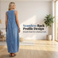 Rochie maxi de blugi femei fără mâneci, cu buzunare, croială lejeră confortabilă