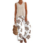 🍃Set de două piese pentru vacanță pentru femei (🧊 maiou simplu, răcoros + 🌿 pantaloni largi cu imprimeu floral) ☁️