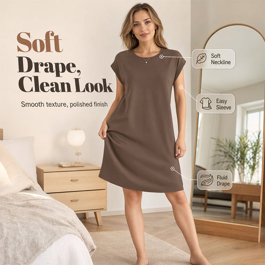 ✨Rochie pentru femei cu guler rotund, culoare uni😍