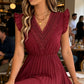 ✨Rochie midi pentru femei cu dantelă, decolteu în V, mâneci cu volane și pliseuri😍