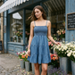 Rochie de denim fără mâneci, lungime până la genunchi, pentru femei