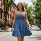 Rochie de denim fără mâneci, lungime până la genunchi, pentru femei