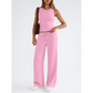 Set femei top fără mâneci și pantaloni cu talie înaltă casual vara