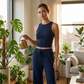 Set femei top fără mâneci și pantaloni cu talie înaltă casual vara