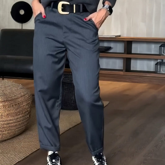 Pantaloni de costum casual cu talie înaltă, croi drept, pentru femei