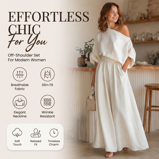 Set de top cu umerii goi și pantaloni evazați pentru femei