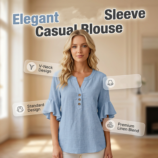 ✨ Bluză feminină din bumbac și in cu decolteu V, material respirabil, stil casual de vară