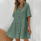 ✨ Rochie midi cu guler de cămașă, mânecă scurtă și nasturi