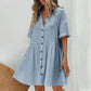 ✨ Rochie midi cu guler de cămașă, mânecă scurtă și nasturi