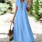🌿 Rochie Maxi Damă Manecă Scurtă Decolteu V – Lejeră, Fluidă & Elegantă, S-2XL, 13 Culori 🎨