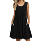 Rochie de damă fără mâneci cu croială lejeră, material ușor, stil casual potrivit pentru zi cu zi