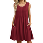 Rochie de damă fără mâneci cu croială lejeră, material ușor, stil casual potrivit pentru zi cu zi