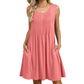 Rochie de damă fără mâneci cu croială lejeră, material ușor, stil casual potrivit pentru zi cu zi