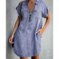 👙 Rochie Denim Casual cu Fermoar, Guler Rabatabil și Buzunare, Confortabilă și Elegantă ✨