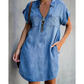 👙 Rochie Denim Casual cu Fermoar, Guler Rabatabil și Buzunare, Confortabilă și Elegantă ✨