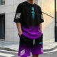 👕Set de tricou și pantaloni scurți pentru bărbați, vară – Design gradient, respirabil și ușor – Perfect pentru zilele călduroase și ieșirile casual 🩳