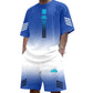👕Set de tricou și pantaloni scurți pentru bărbați, vară – Design gradient, respirabil și ușor – Perfect pentru zilele călduroase și ieșirile casual 🩳