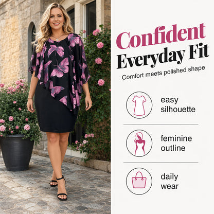 ✨ Rochie cu Imprimeu Floral și Capă Elegantă pentru Femei — Siluetă Flatantă și Stil Rafinat 👗