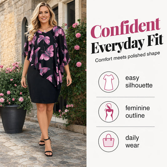 ✨ Rochie cu Imprimeu Floral și Capă Elegantă pentru Femei — Siluetă Flatantă și Stil Rafinat 👗