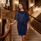 Rochie elegantă pentru femei cu paiete, pelerină asimetrică, croială subțire, lungime midi