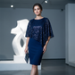 Rochie elegantă pentru femei cu paiete, pelerină asimetrică, croială subțire, lungime midi