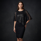 Rochie elegantă pentru femei cu paiete, pelerină asimetrică, croială subțire, lungime midi