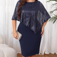Rochie elegantă pentru femei cu paiete, pelerină asimetrică, croială subțire, lungime midi