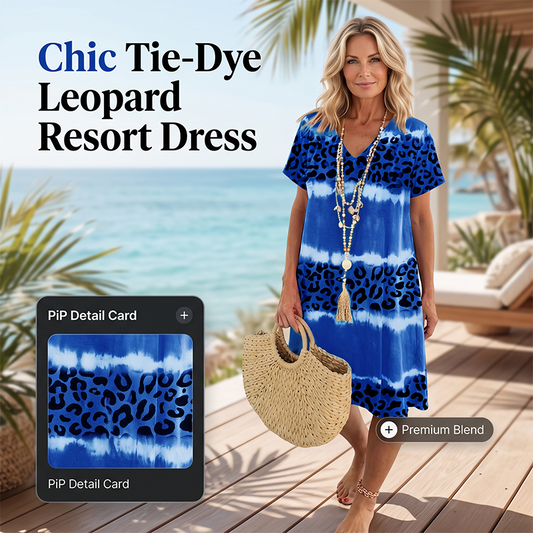 Rochie pentru femei, casual, cu imprimeu tie-dye și leopard, decolteu în V