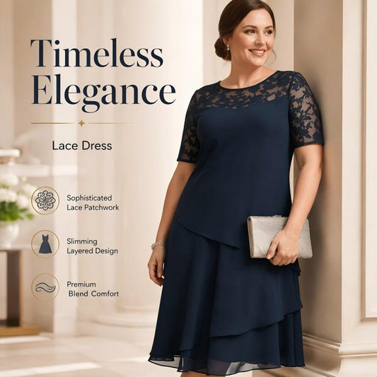 🌸👗Rochie Midi Elegantă Femei Plus Size cu Dantelă și Volane – Şifon Respirabil, Talie Înalță | 4 Culori | S-5XL✨