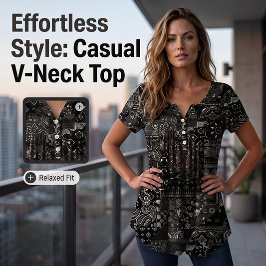✨🌿 Bluză Casuală Femei cu Decolteu în V și Imprimeu – Ȟesătură Moale Respirabilă | 7 Culori | 1XL-5XL