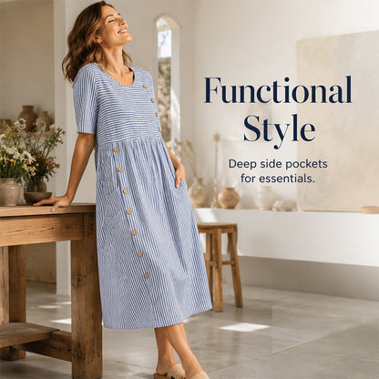 👗✨ Rochie Casual cu Dungi și Croială Lejeră – Stil Atemporal și Confort pentru Femeia Modernă 🌿