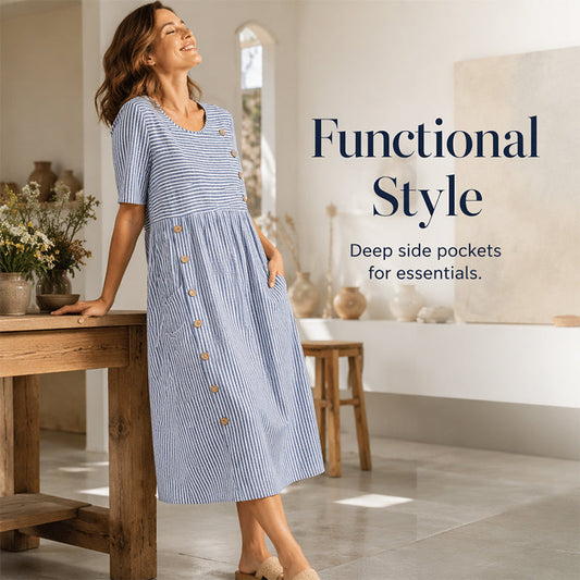 👗✨ Rochie Casual cu Dungi și Croială Lejeră – Stil Atemporal și Confort pentru Femeia Modernă 🌿