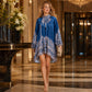 👗✨ Rochie Vintage Femei Imprimeu Floral Guler Înalț și Pelerină – Eleganță Boho de Lux 🌊