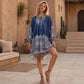 👗✨ Rochie Vintage Femei Imprimeu Floral Guler Înalț și Pelerină – Eleganță Boho de Lux 🌊