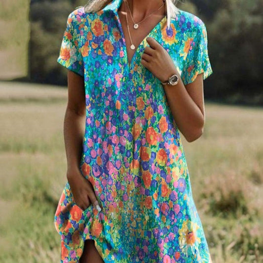 👗 Rochie casual pentru femei, cu imprimeu stilat și decolteu în V
