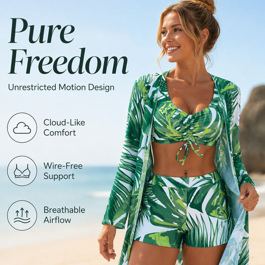 🌸 REDUCERE 49% ACUM! 🌸 Set de costum de baie din 3 piese cu imprimeu tropical pentru femei