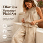 👗 Set de vară pentru femei, două piese, carouri — Top fără mâneci cu volane și pantaloni largi, co-ord