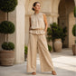 👗 Set de vară pentru femei, două piese, carouri — Top fără mâneci cu volane și pantaloni largi, co-ord