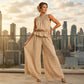 👗 Set de vară pentru femei, două piese, carouri — Top fără mâneci cu volane și pantaloni largi, co-ord