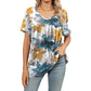👕 Tricou pentru femei cu decolteu în V, imprimat, casual, cu mânecă scurtă și pliuri