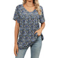 👕 Tricou pentru femei cu decolteu în V, imprimat, casual, cu mânecă scurtă și pliuri