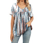 👕 Tricou pentru femei cu decolteu în V, imprimat, casual, cu mânecă scurtă și pliuri