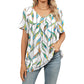 👕 Tricou pentru femei cu decolteu în V, imprimat, casual, cu mânecă scurtă și pliuri