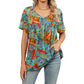 👕 Tricou pentru femei cu decolteu în V, imprimat, casual, cu mânecă scurtă și pliuri